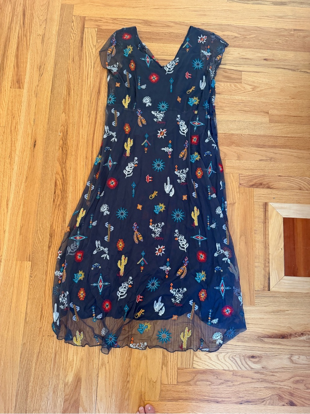Johnny Was Navy Sheer Embroidered Desert